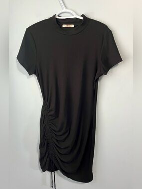 Heart & Hips Black Short Sleeve Ribbed Ruched Bodycon T-Shirt Dress LBD Size L